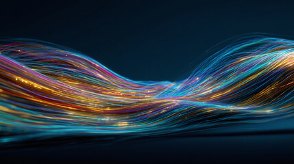Abstract artistic depiction of flowing light trails, suggesting digital data transmission and connectivity