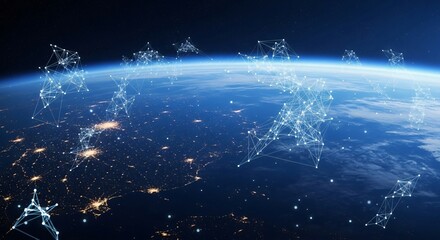 A stunning view of Earth from space, showcasing a network of interconnected nodes.