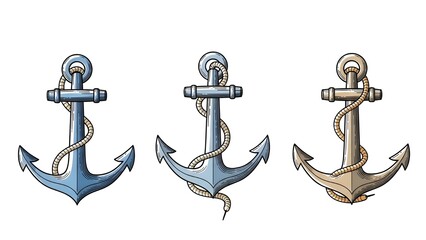 Anchor Vector Set in Simple Line Art Style for Logos and Icons