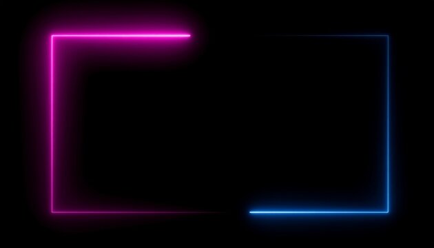 Pink and blue neon rectangles on black background light