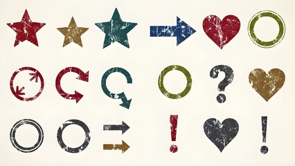 Grunge Ink Stamp Vector Set - Distressed Edges, Muted Colors, Retro Style for Creative Projects