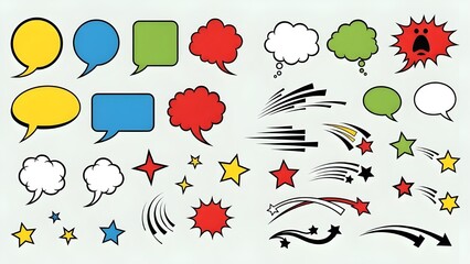 Essential Comic Vector Elements Set - Speech Bubbles, Action Lines, Stars, Vibrant Flat Design for Illustrations and Comics