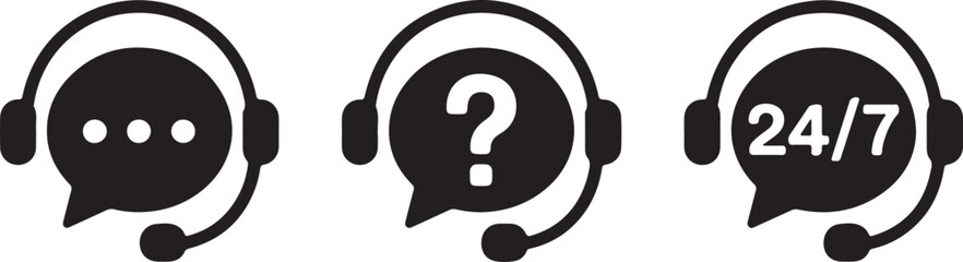 Customer Service Icon Set With Headphone and Speech Bubble for Online Assistance and Contact Center Availability Around Clock 24/7
