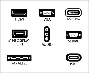 Usb port icon set. Vector illustration, flat design