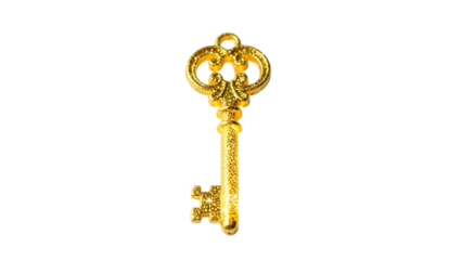 Golden ornate skeleton key antique vintage style isolated on transparent background