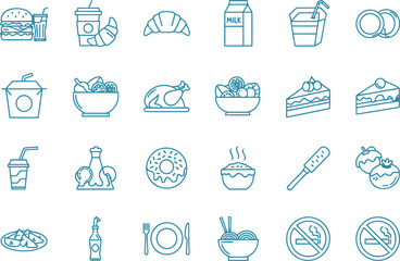 “Clean Black and White Line Food Icon Set with Minimal Outline Style”