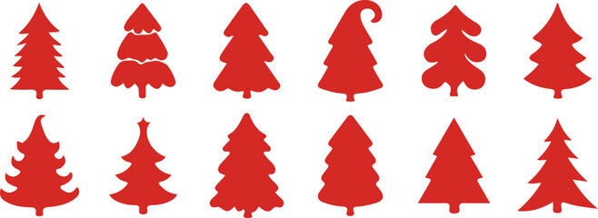 set of red and black and white Christmas tree icons
