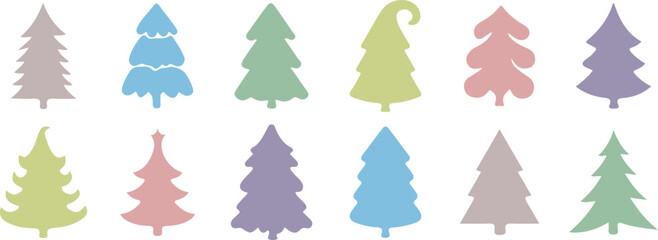 set of colourful christmas trees