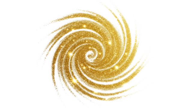 Golden swirl with sparkling lights effect isolated on transparent background