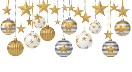 Golden Silver Christmas Ornaments Hanging for Festive Holiday Season Website Design Background