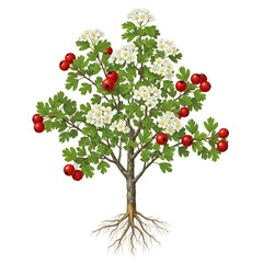 Crataegus monogyna mature plant with roots and fruits