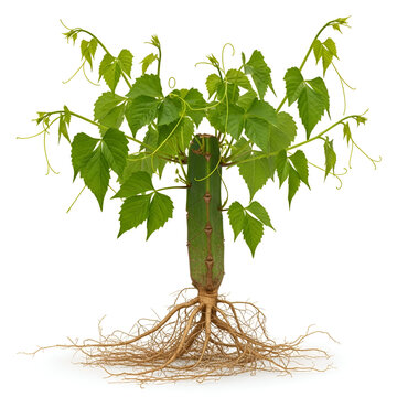 Cissus Quadrangularis Plant with Roots, Green Leaves and Stem