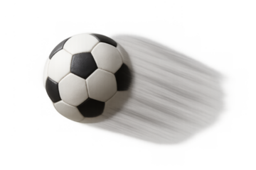 Soccer ball speeding with motion blur on transparent background, showing action, sport, and competition