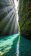 Beautiful Gorge and Turquoise River with Sunbeams
