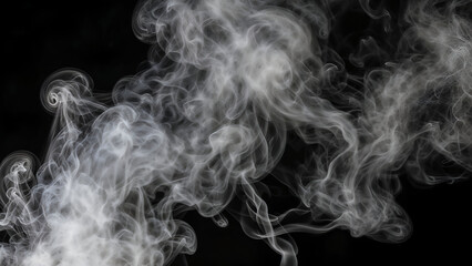 White Smoke on Black Background, Dense Steam Fog Vapor Cloud Texture for Overlay, Air Effect, white fog with a smoky effect, copy space