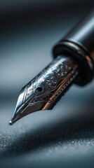 Elegant black fountain pen with silver details, a retro and beautiful pen with a touch of sparkle