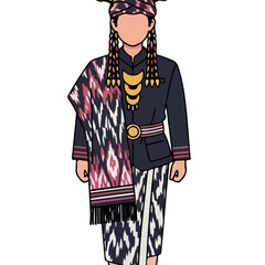 Traditional Indonesian Woman in Ethnic Attire with Ikat Weaving and Ornate Headdress
