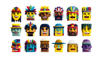 Collection of Colorful Textured Heads Representing World Cultures