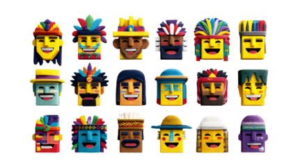 Collection of Colorful Textured Heads Representing World Cultures