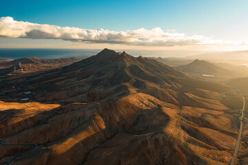 Fototapeta premium The Jandía Natural Park and Montaña Cardón Natural Monument in Fuerteventura, Canary Islands, Spain