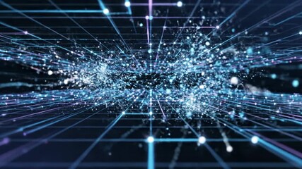 Abstract digital network with connecting lines and data flow - Powered by Adobe