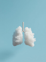 Light blue minimalist watercolor design for oncology Instagram post, showing lungs shaped like a soft cloud in a lightly cloudy sky, emphasizing the impact of air on health.