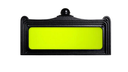 Black vintage signboard with ornate frame and blank yellow space, isolated on transparency background, suitable for text or logo placement, evokes classic and inviting atmosphere