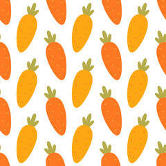 Cartoon carrot seamless pattern. Vector repeating ornament useful for kitchen textile, fabric, gift paper, wallpaper, wrapping paper, digital paper, scrapbooking