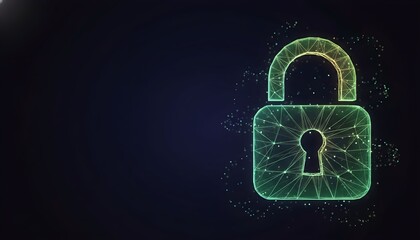 A glowing digital padlock icon, symbolizing security and data protection in a technological context.