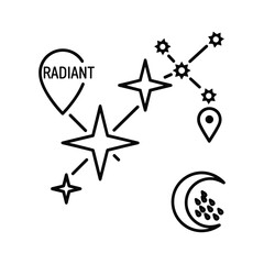 Starry night, moon, and radiant text outline icon collection