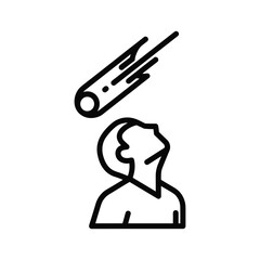 Human looking up at meteoroid falling from space simple icon