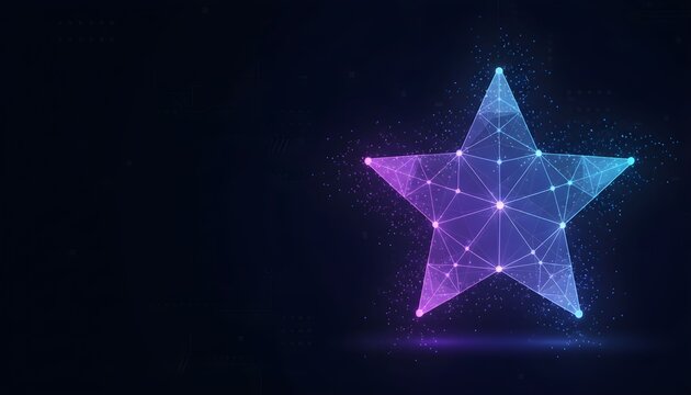Luminous polygonal star network glowing in shades of purple and blue against a dark, speckled backdrop. - Powered by Adobe
