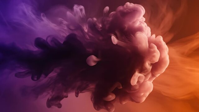Heavy translucent purple and orange mist blending and shifting across the frame creating a beautiful smooth color gradient and conceptual abstract background background, soft, atmospheric