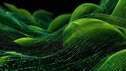 Abstract vibrant green digital waves with glowing dots and smooth flowing textures representing technology and innovation concepts