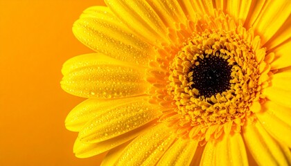 Yellow Daisy Flower with Water Droplets on Matching Background in Vibrant Botanical Close-Up