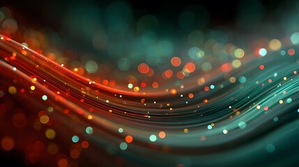 Vibrant abstract background with flowing colorful light trails and glowing bokeh effects in red orange green and yellow tones