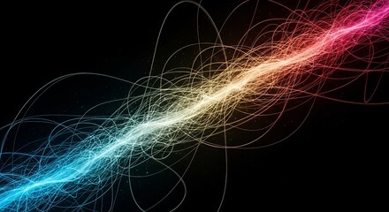 Vibrant flowing lights streak across a dark canvas creating a sense of movement and energy