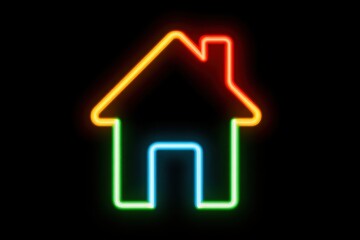 Fototapeta premium Colorful Neon House Outline on Black Background - Modern Home Icon.