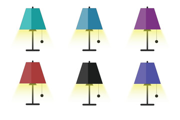 Colorful table lamps with glowing light create a warm decorative atmosphere. Modern shaded designs add style to interior illustrations. Ideal for home decor graphics and creative projects.
