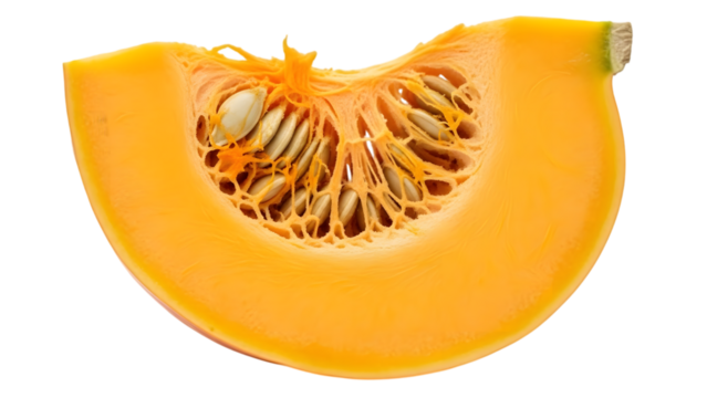 Sliced Orange Pumpkin or Squash with Seeds, Transparent PNG Cutout