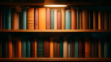 Fototapeta premium Bookshelf Filled with Books Under Warm Reading Light 