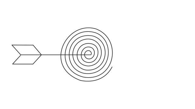 Target circle with arrow continuous line drawing animation. Business strategy concept animated video. 4k