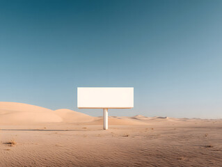 Minimal Desert Landscape with Blank Billboard under Clear Sky
