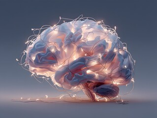 Artistic representation of a human brain with st lights and glowing effects creating a creative and innovative visual metaphor