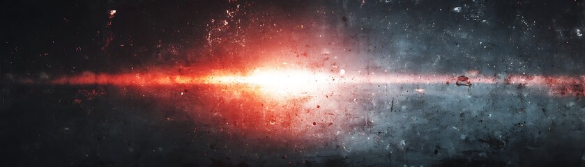 Intense horizontal light beam radiates across a distressed, dark abstract texture