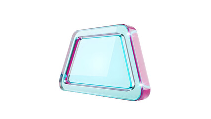 glossy beveled cyan-trimmed triangular display frame with soft pink accents — useful as a decorative UI badge, image placeholder, triangular container, modal accent, or geometric design element.

