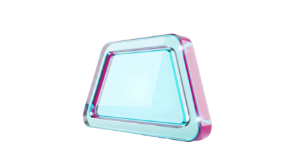 glossy beveled cyan-trimmed triangular display frame with soft pink accents — useful as a decorative UI badge, image placeholder, triangular container, modal accent, or geometric design element.

