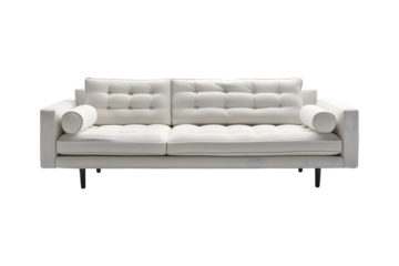 Modern White Two seater Sofa with Tufted Back on transparent background