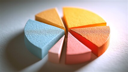 Colorful pie chart demonstrating segmented data and statistical information, symbolizing business growth, economic analysis, financial performance, and market strategy