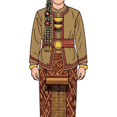 Traditional Indonesian Woman Wearing Elaborate Cultural Attire and Ornate Jewelry Full Body Illustration